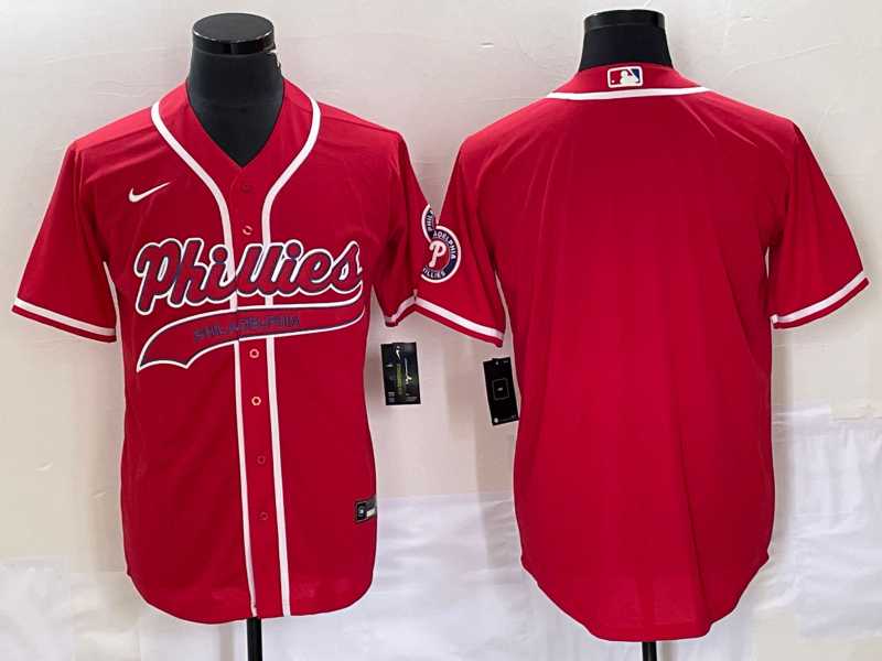 Mens Philadelphia Phillies Blank Red Cool Base Stitched Baseball Jersey